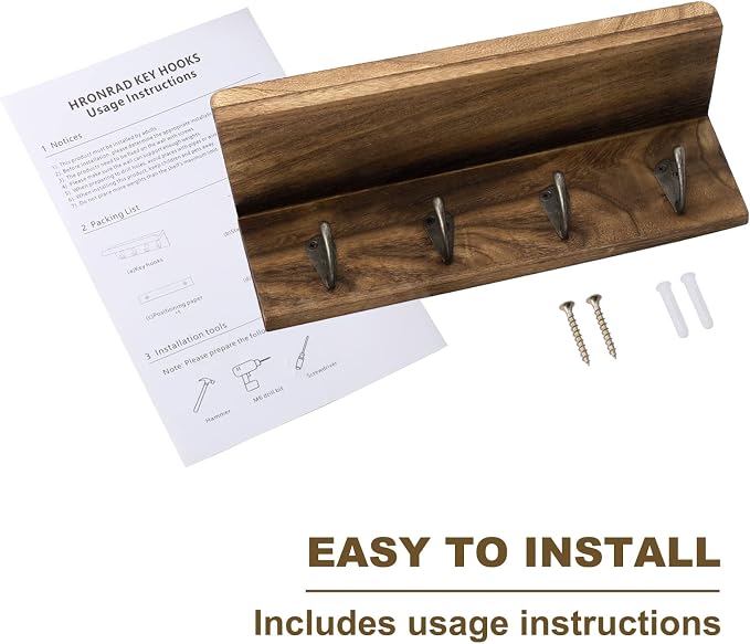 HRONRAD Rustic Key Holder for Wall, Farmhouse Wall Shelf - Image 7