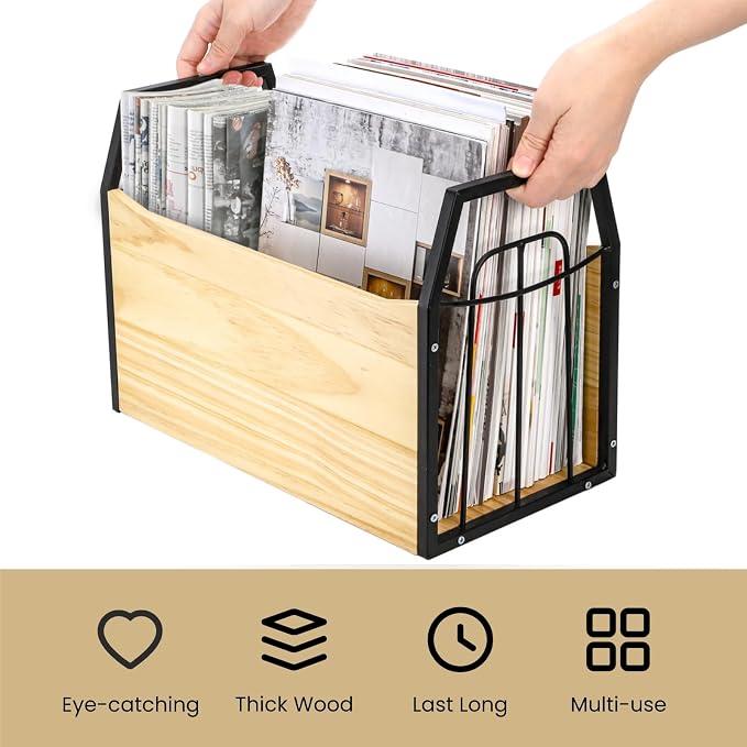 Wood Magazine Holder, Rustic Magazine Storage Rack Floor, Decorative File Book - Image 4
