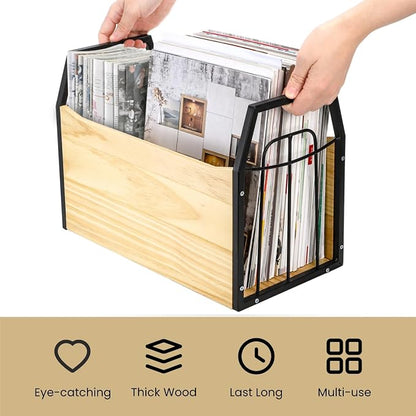 Wood Magazine Holder, Rustic Magazine Storage Rack Floor, Decorative File Book - Image 4