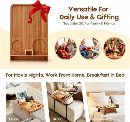 Bamboo Couch Arm Tray, with Cup Holder Phone Stand&Non-Slip | 100% side-pressed - Image 8