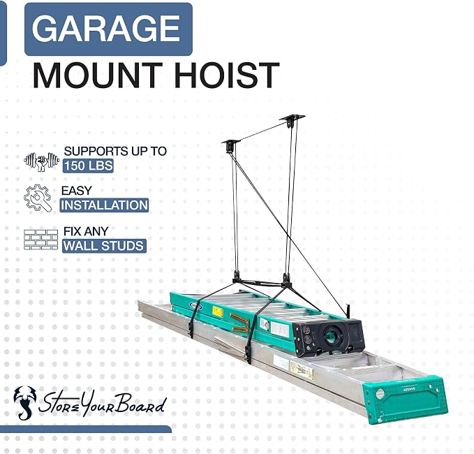 StoreYourBoard Ladder Storage Ceiling Pulley System, Garage Mount Hoist - Image 4