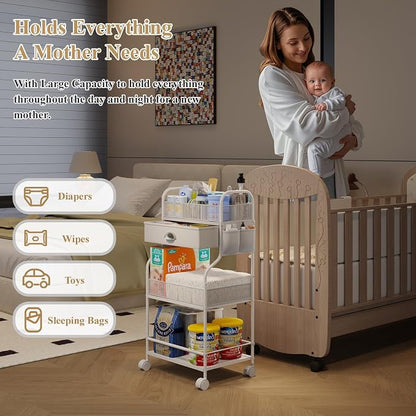 Baby Diaper Caddy Cart Organizer -3 Tier, Bedside Nursery Essentials Cart & - Image 6