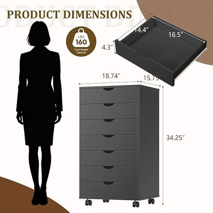 7 Drawer Office Storage Cabinet, Rolling File Cabinet - Image 3