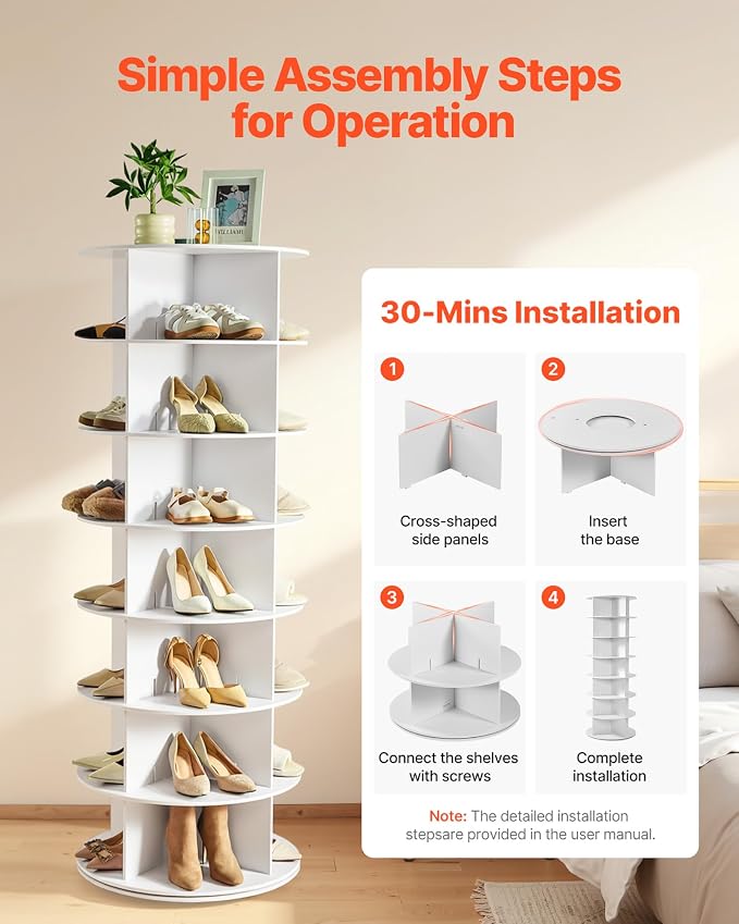 VEVOR 7 Tiers Rotating Shoe Rack Tower, 360° Spinning Shoe Rack, Revolving - Image 7