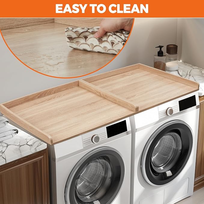 Washer Dryer Countertop, Wooden Laundry Countertop Set of 2 Dryer Storage Shelf - Image 2