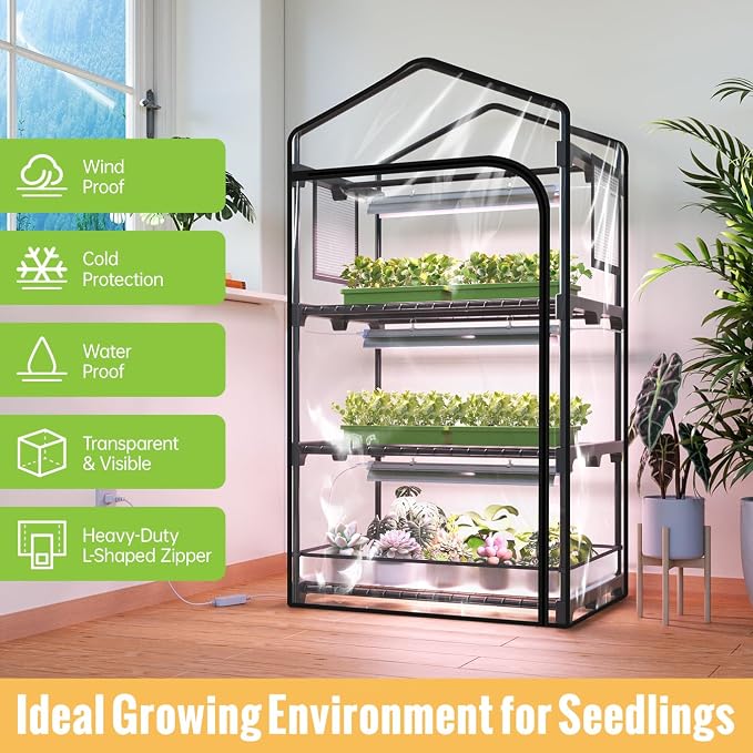 Indoor Greenhouse with Grow Light, 3-Tier Plant Stand with PVC Tent, - Image 3