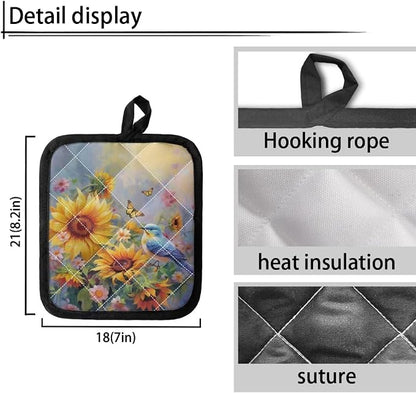 2Pcs Sunflower Hummingbird Print Pot Rack Holder Set - Image 4