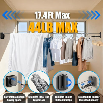 Retractable Clothesline Indoor & Outdoor, 17.4 Ft Non-Sagging Laundry Washing - Image 3