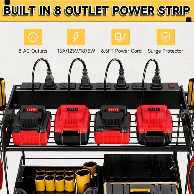 Power Tool Organizer Wall Mount, 2 Layers Heavy Duty 4 Cordless Drill Holder - Image 2