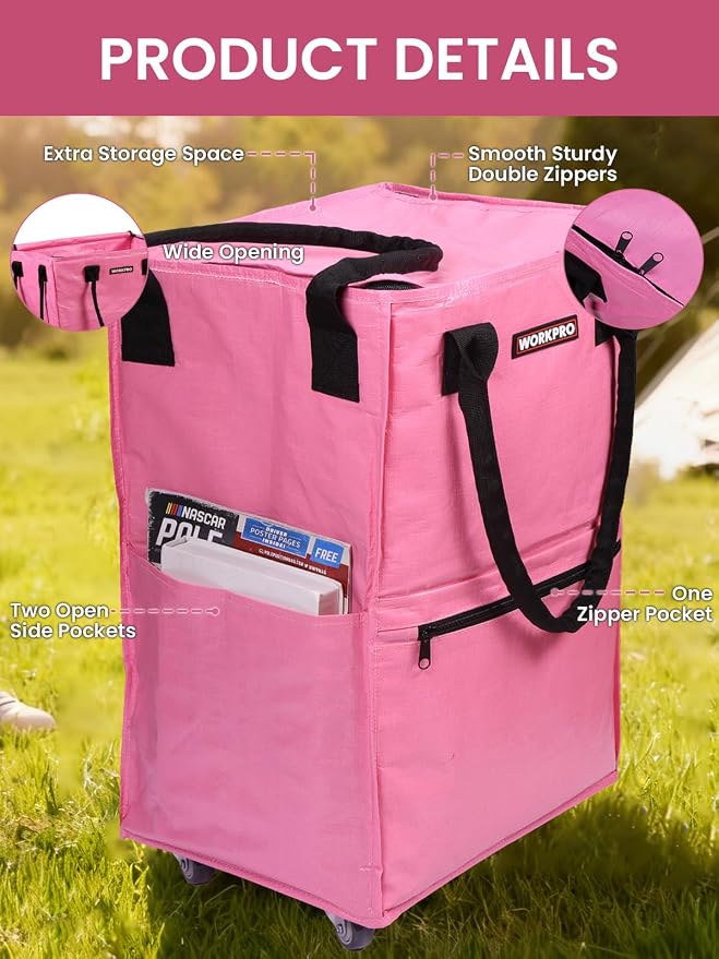 WORKPRO Medium Reusable Grocery Bag on Wheels, Heavy Duty Rolling Shopping Tote - Image 7