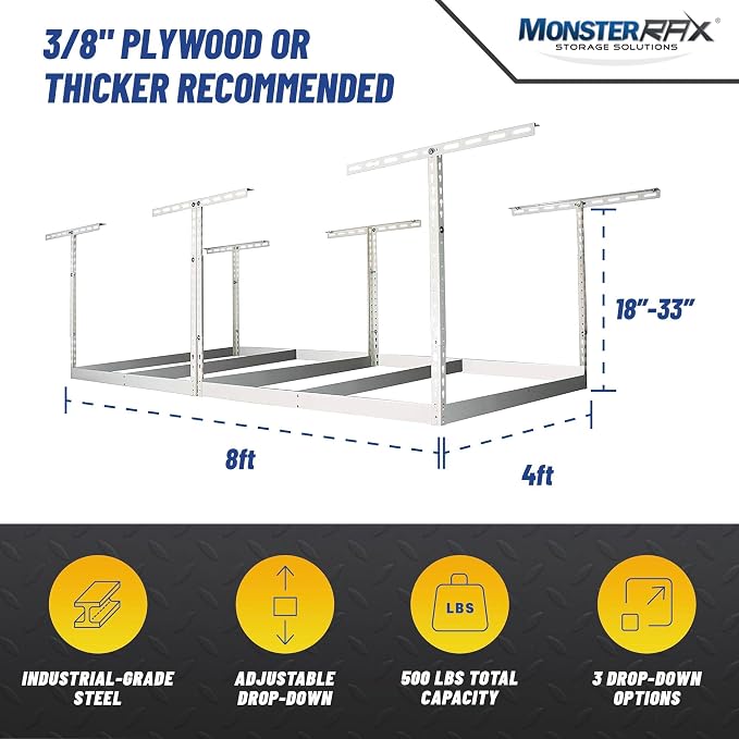 MonsterRax 4x8 Overhead Garage Storage Rack Frame Kit - Image 4
