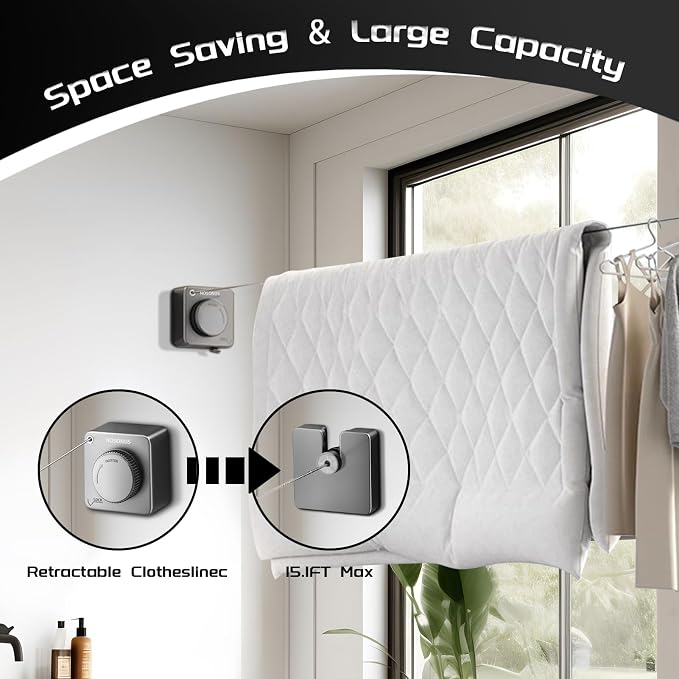 Retractable Clothesline Indoor, Non-Sagging Outdoor Clothes Line Retracting - Image 2
