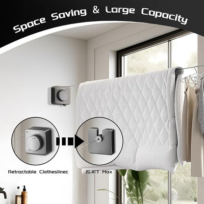 Retractable Clothesline Indoor, Non-Sagging Outdoor Clothes Line Retracting - Image 2