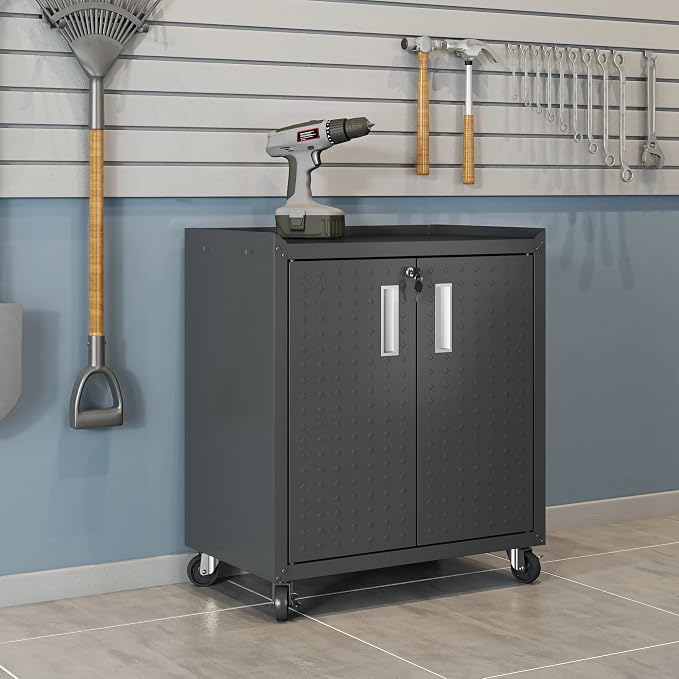 Manhattan Comfort Fortress Textured Metal 31.5" Garage Mobile Cabinet - Image 2