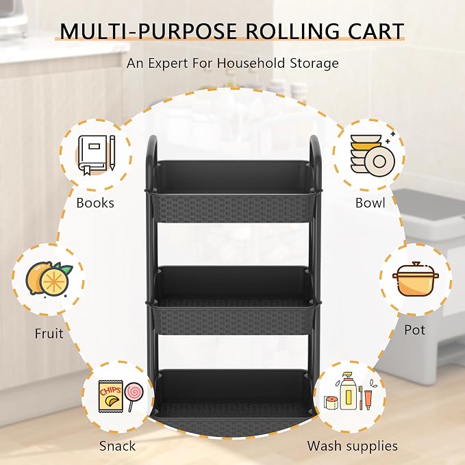 MOYIPIN 3-Tier Plastic Rolling Utility Cart - Image 3