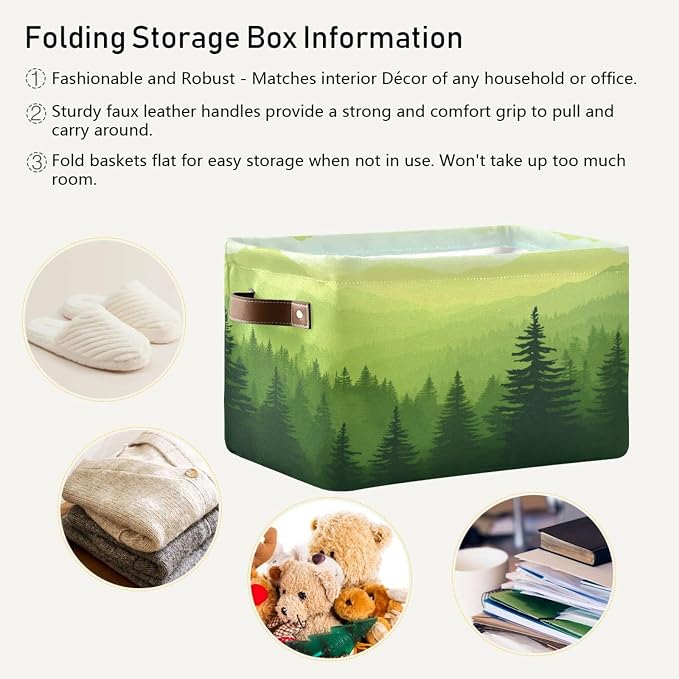 Green Forest Foggy Mountain Storage Bins Box Foldable Shelf Basket - Image 5