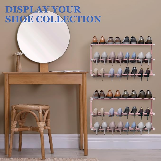 Wall Mounted Shoe Rack, 3 Tier Hanging Shoe Rack Holds 12 Pairs, Space Saving - Image 4