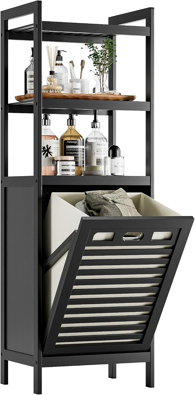 HITNET Tilt Out Laundry Hamper, Bamboo Bathroom Cabinet by HITNET