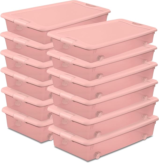 Sterilite 12 Pack Wheeled Under Bed Storage Container, 56 Qt Plastic Bin by Sterilite