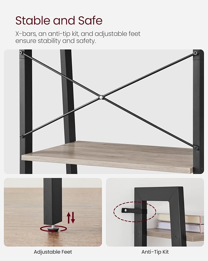 VASAGLE Ladder Shelf, 4-Tier Bookshelf, Storage Rack, Bookcase - Image 5