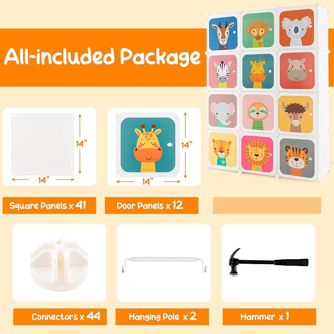 HONEY JOY Kids Wardrobe Closet, Baby Cartoon Clothes Storage Organizer - Image 4