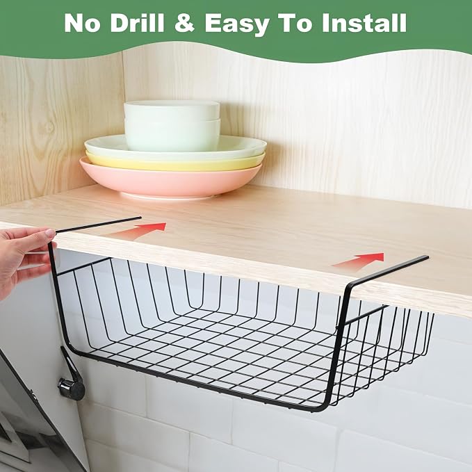 6 Pcs Undershelf Storage Basket Under Shelf Wire Basket Household Metal Under - Image 7