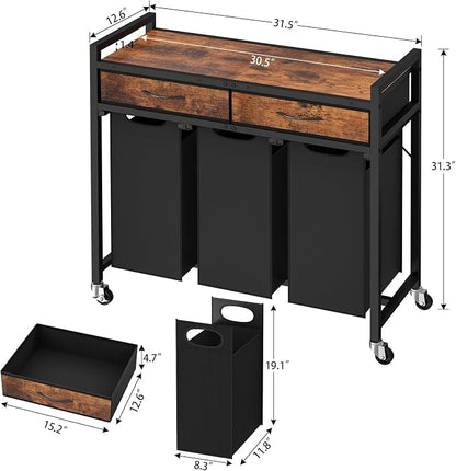 Laundry Sorter 3 Section, 120 L Laundry Hamper - Image 2