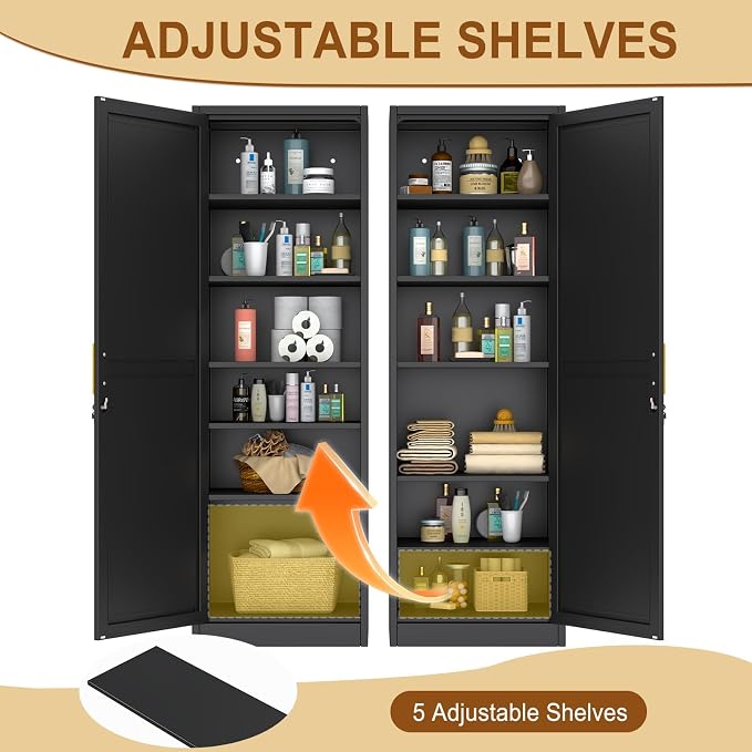 Tall Metal Narrow Bathroom Storage Locker Cabinet 67" H, Tall Black Pantry - Image 5
