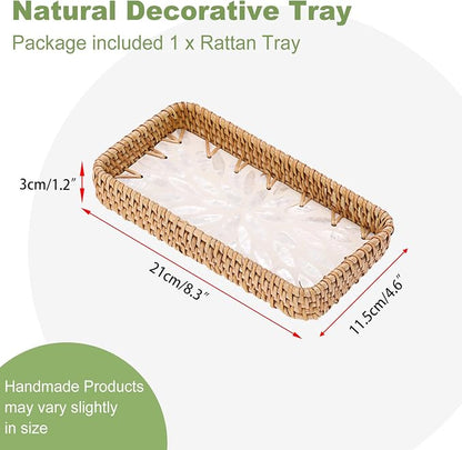 Decorative Key Basket for Entryway Small Handwoven Rattan Tray Rectangular Key - Image 2
