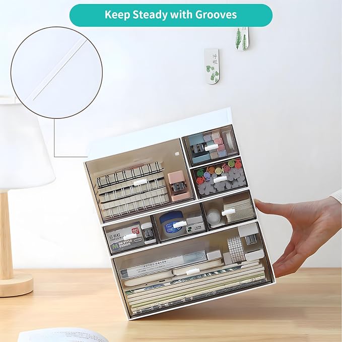Desktop Stackable Storage 3 Drawers, Makeup Desk Organiser Storage Box - Image 7