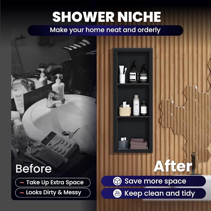12" x 36" Stainless Steel Shower Niche, 3-Tier Waterproof Shelves, No-Tile - Image 6