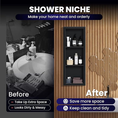 12" x 36" Stainless Steel Shower Niche, 3-Tier Waterproof Shelves, No-Tile - Image 6
