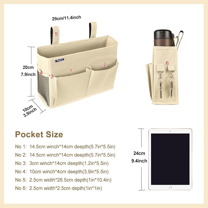 Surblue Bedside Caddy Hanging Organizer Storage Bag Pocket - Image 5