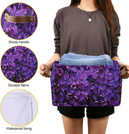 Spring Lilac Purple Floral Large Storage Basket, Foldable Storage Basket - Image 7