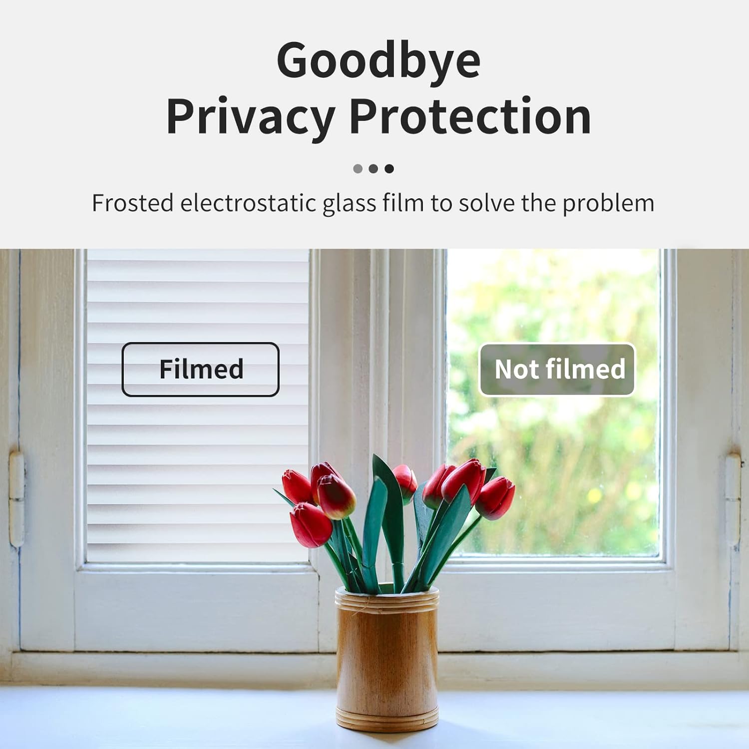 Window Privacy Film with Installation Tools, Blinds Pattern, Static Cling, Anti UV, Heat Control, Ideal for Home Shower Office Glass Door (Blinds Pattern, 35.4X157.4Inch)