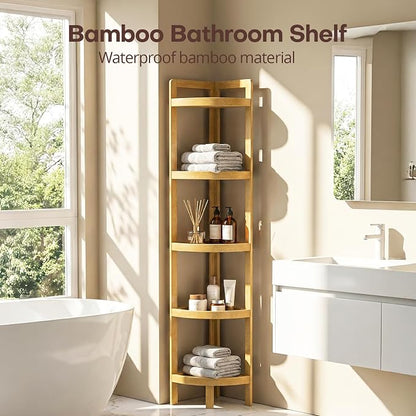 2026 New Bamboo Standing Shelf, 5 Tier Corner Shelf Stand, Free-Standing Shelf - Image 3