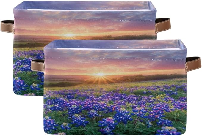 Sunrise over Meadows Of Bluebonnet Storage Bins Box Foldable Shelf Basket by Unknown