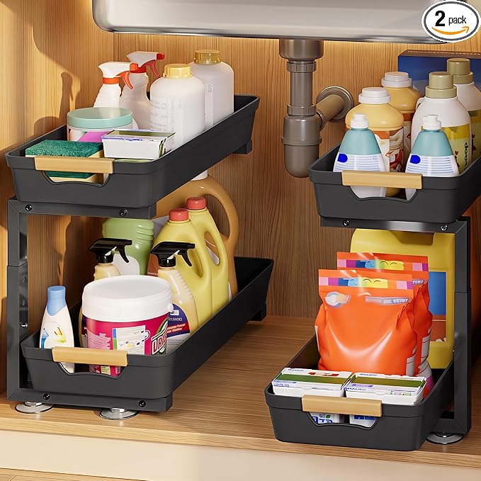 Homde Sliding Under Sink Organizer: 2 Pack 2-Tier Cabinet Shelf by Homde