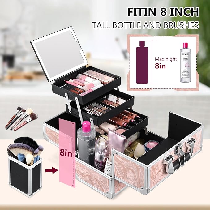 Travel Makeup Case with LED Lighted Mirror - Image 2