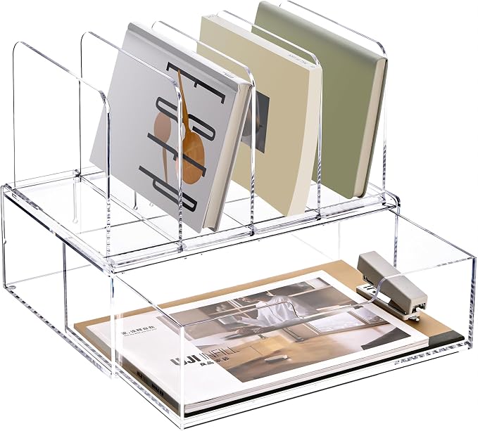 YUXUN Desk Organizer with Drawers, Acrylic File Organizer with 4 Vertical File by Unknown