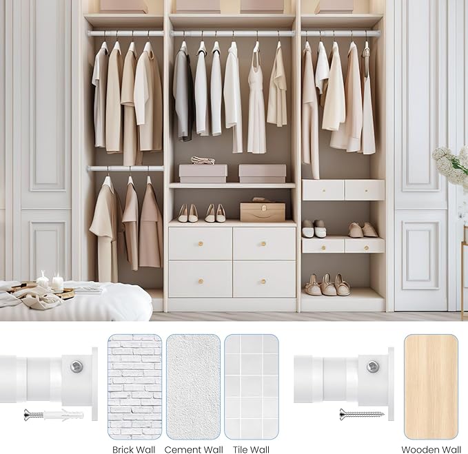 3 Pack Closet Rods for Hanging Clothes, 17 to 39 Inch Heavy Duty Stepless - Image 6