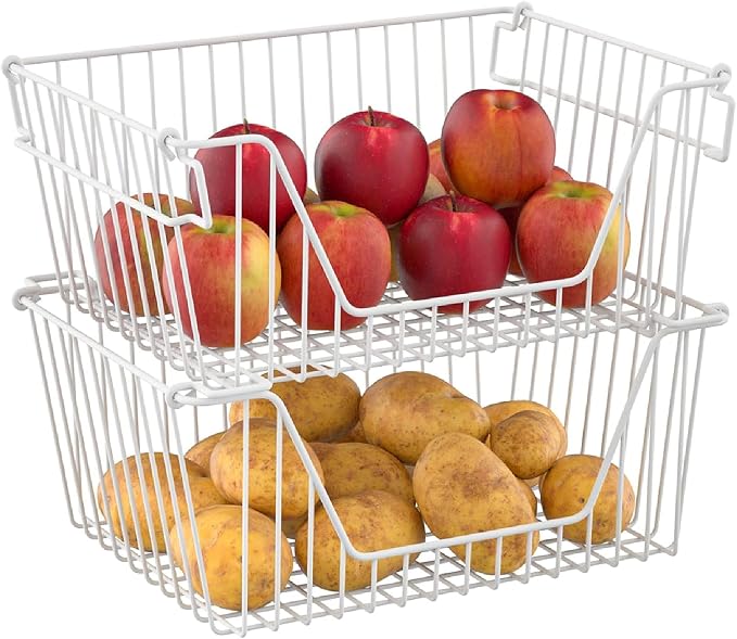 Stackable Wire Metal Baskets Cabinet Organizer Sturdy Metal Wire Pantry Freezer - Image 6