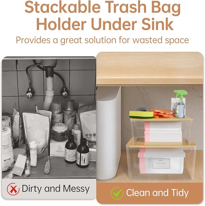 2 Pack Trash Bag Holder Under Sink Stackable, Plastic Garbage Dispenser - Image 5
