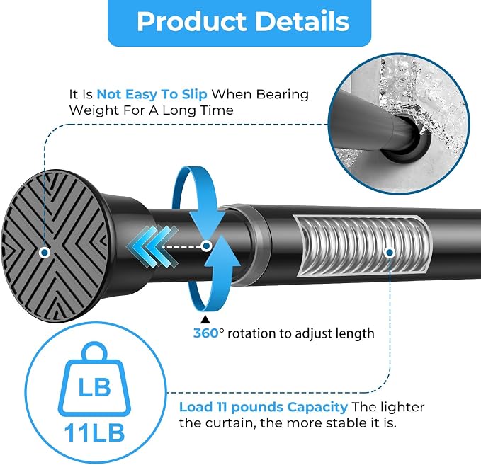 2Pcs Spring Tension Curtain Rod, No drilling Spring loaded Curtian rod - Image 3