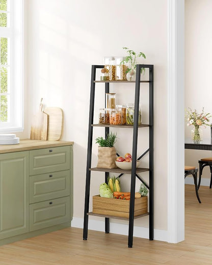 Hoctieon 4-Tier Industrial Ladder Bookshelf, Narrow Ladder Shelf, Tall Standing - Image 6