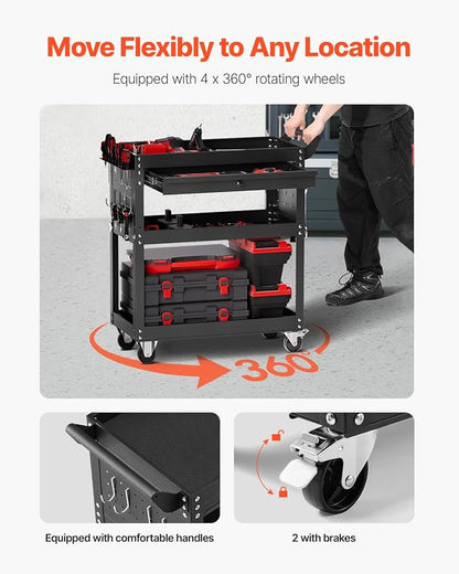 VEVOR 4-Tier Tool Cart with Wheels, 350 lbs Load Capacity, Rolling Work Cart - Image 4