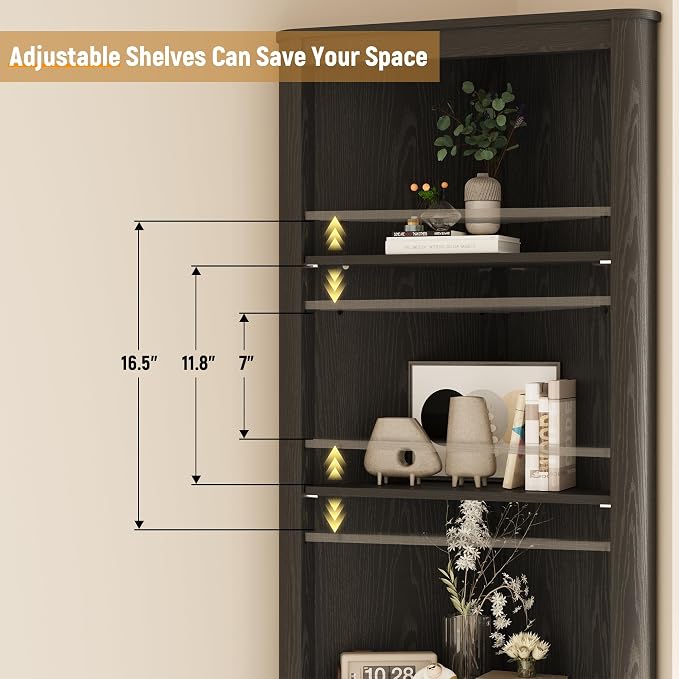 69" Tall Corner Shelf with Doors, 7-Tier Corner Storage Cabinet with Doors - Image 4