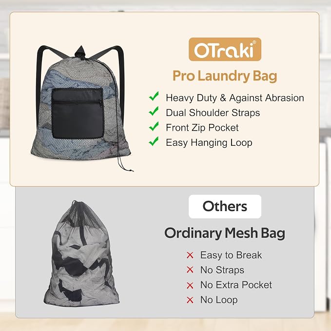 OTraki Laundry Bag Backpack 24x27 Inch Heavy Duty Mesh Laundry Bag Travel - Image 6