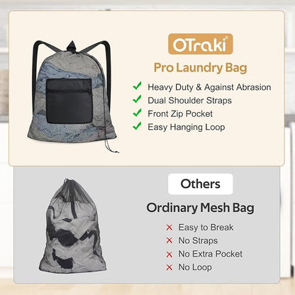 OTraki Laundry Bag Backpack 24x27 Inch Heavy Duty Mesh Laundry Bag Travel - Image 6