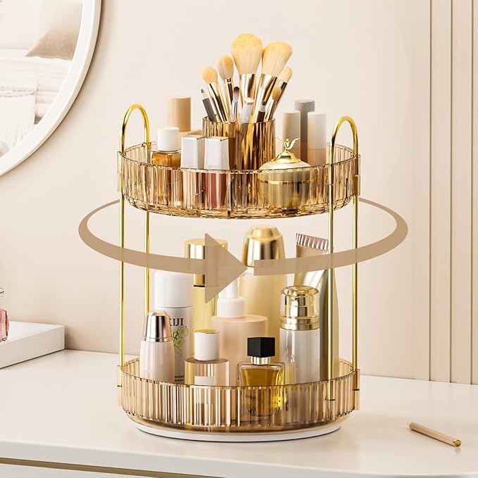 360° Rotating Makeup Organizer, Upgraded 2 Tier Skincare Perfume Organizers by Homelifeassistant